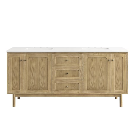 James Martin Vanities Laurent 72in Double Vanity, Light Natural Oak w/ 3 CM White Zeus Top 545-V72-LNO-3WZ